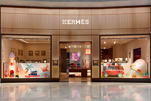 Shopping windows at Hermes store in Paris Airport