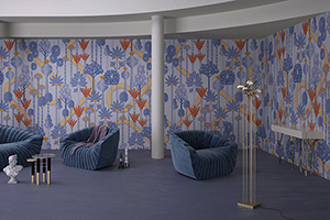 Wallpaper that articulates a futuristic and hopeful narrative where human beings and nature live together symbiotically.