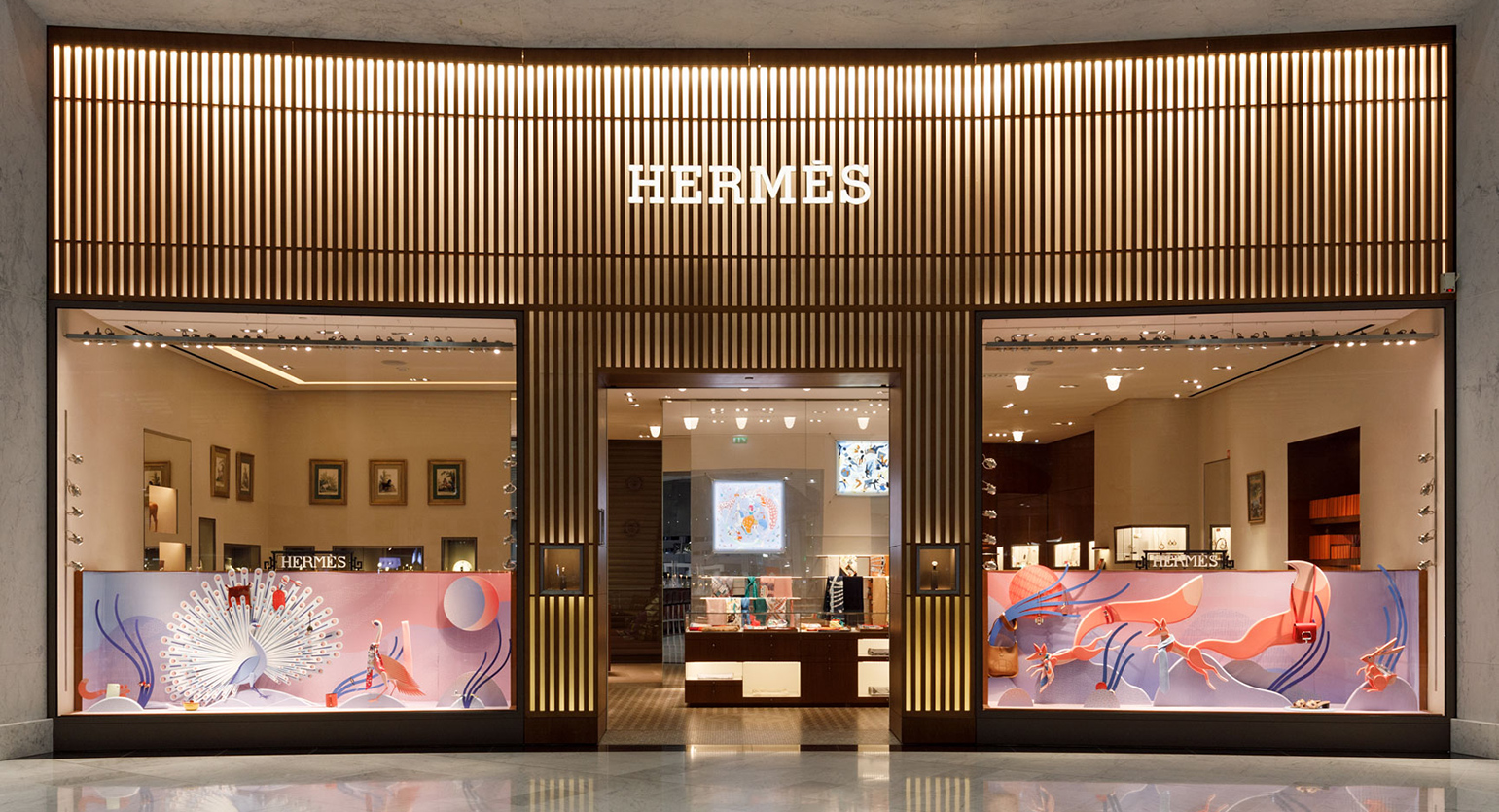 Hermès windows display at Paris CDG airport